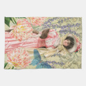 Roze Bloemrijke Victoriaanse Vrouw Regency Theedoek (Horizontaal)