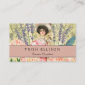 Roze Bloemrijke Victoriaanse Vrouw Regency Visitekaartje (Voorkant)