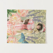 Roze Bloemrijke Victoriaanse Vrouw Regency Wandkleed (Voorkant (horizontaal))