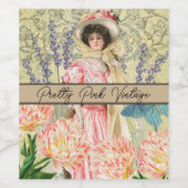 Roze Bloemrijke Victoriaanse Vrouw Regency Wijn Etiket (Enkel label)
