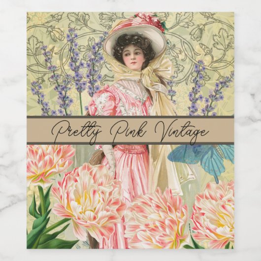 Roze Bloemrijke Victoriaanse Vrouw Regency Wijn Etiket (Enkel label)