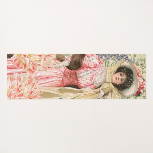 Roze Bloemrijke Victoriaanse Vrouw Regency Yogamat (Achterkant (horizontaal))