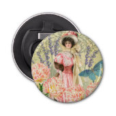 Roze Bloemrijke Victoriase Vrouw Regency Button Flesopener (Voorkant)