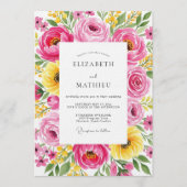 Roze bloemrijke weide bruiloft kaart (Voorkant)