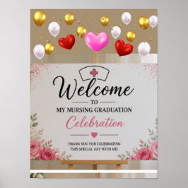 Roze bloemrijke welkomstbord voor verpleegkundige poster