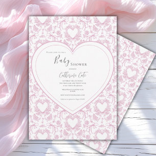 Roze bloemrijke whimische hart babyshower uitnodig kaart
