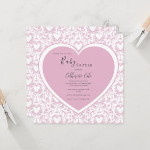 Roze bloemrijke whimwham hart baby shower uitnodig