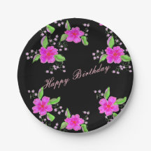 roze bloemrijke zwarte verjaardagsfeestjes Borden