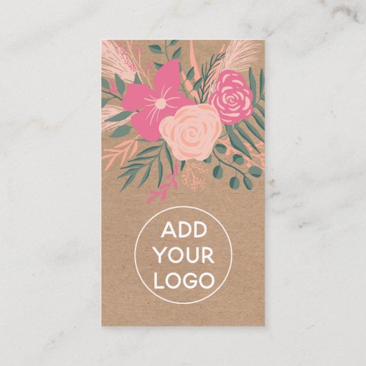 Roze bloemroze bouquet brown kraft hallo script visitekaartje (Achterkant)