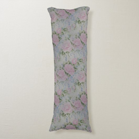 Roze bloemrozen vintage lichaamskussen (Voorkant Verticaal)