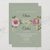 Roze Bloemsalie Groene bruiloft Kaart (Voorkant / Achterkant)