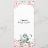 Roze Bloemsalie Groene Middag Tea Party Menu (Achterkant)