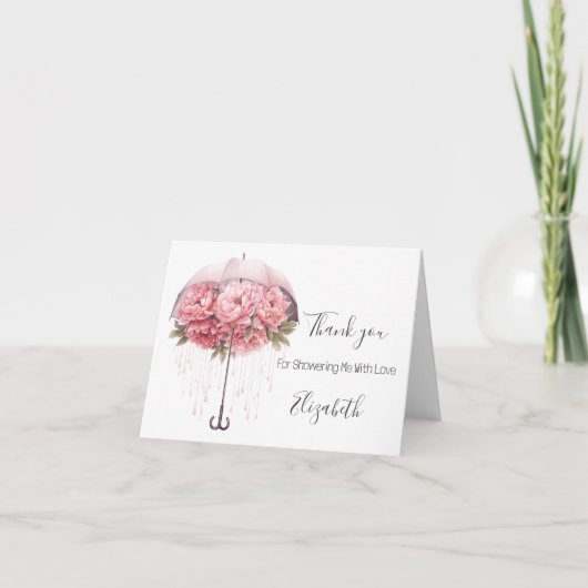 Roze Bloemscherm Bruidsdouche Babyshower Bedankkaart (Voorkant)