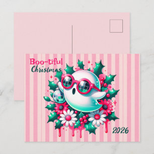 Roze Bloemschijf Spiegelbol Geest Kerstmis Briefkaart