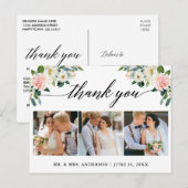 Roze Bloemschildering 3 Foto Huwelijk Bedankt Briefkaart (Voorkant / Achterkant)