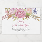 Roze bloemschildering botanische bruidsdouche min sparkling wijnetiket (Enkel label)