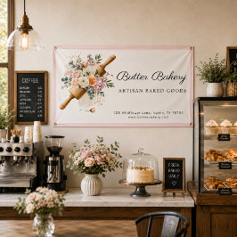 Roze Bloemschildering deegroller Bakkerij Banner