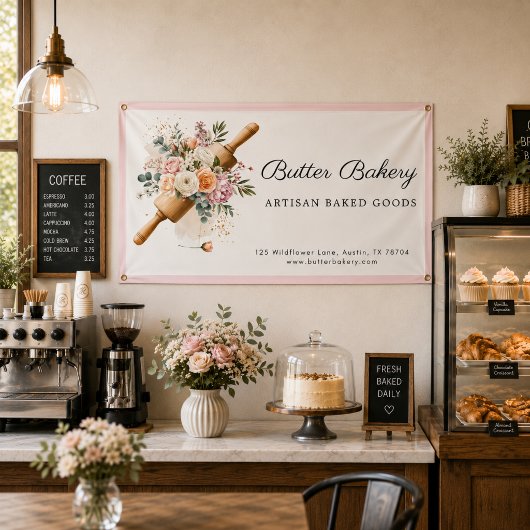 Roze Bloemschildering deegroller Bakkerij Banner