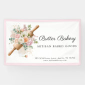 Roze Bloemschildering deegroller Bakkerij Banner (Horizontaal)