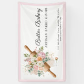 Roze Bloemschildering deegroller Bakkerij Banner (Verticaal)