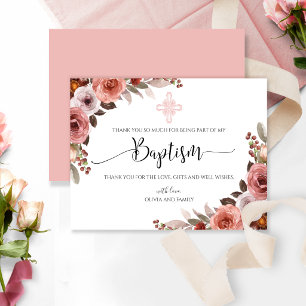 Roze Bloemschildering Meisjes Doop Dankjewel Bedankkaart