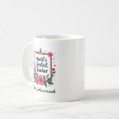 Roze bloemschildering potloodframe Werelds Beste L Koffiemok (Voorkant links)