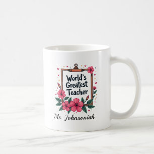 Roze bloemschildering potloodframe Werelds Beste L Koffiemok