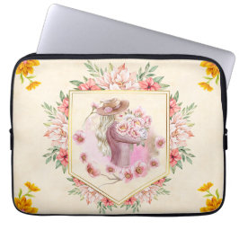 Roze bloemschilderkunst, Dame van de Lente Laptop Sleeve