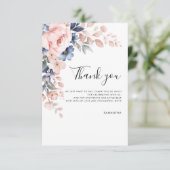 Roze Bloemschrift Babyfeestje Bedankkaart (Staand voorkant)