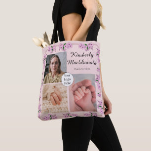 Roze bloemschrift logo 3 foto doula diensten tote bag