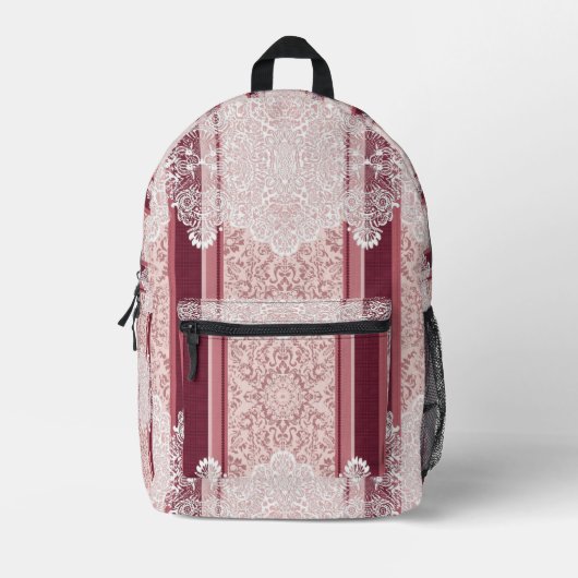 Roze bloemslaceprint AI-kunst Bedrukte Rugzak (Voorkant)