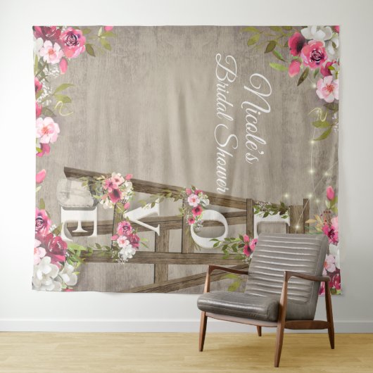 Roze bloemslinger bruiloft decoratie met houten la wandkleed (In Situ (horizontaal))