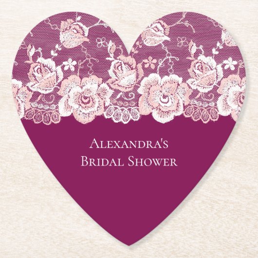 Roze Bloemslinger Bruiloftsshower Kartonnen Onderzetters (Voorkant)