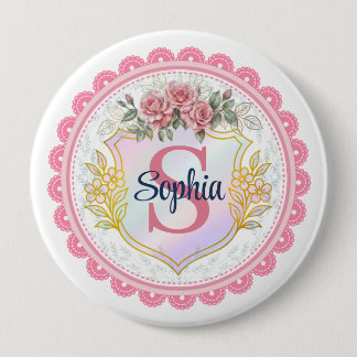Roze Bloemslinger Monogram Sophia Meisjesachtig Ma Ronde Button 4,0 Cm