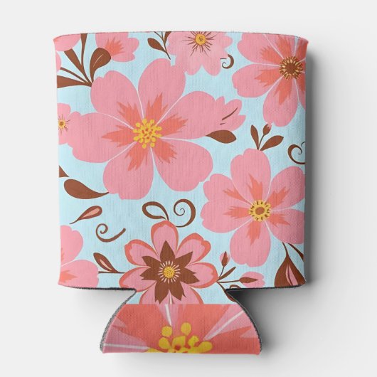 Roze Bloemstemming – Pastel Vibes-Retro bloemen Blikjeskoeler (Achterkant)