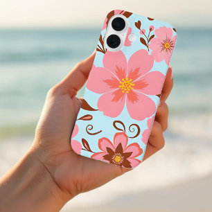 Roze Bloemstemming – Pastel Vibes-Retro bloemen iPhone 16 Hoesje