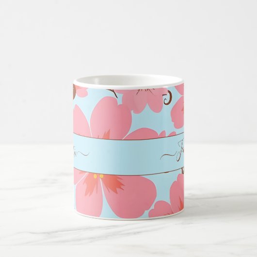 Roze Bloemstemming – Pastel Vibes-Retro bloemen Koffiemok (Center)