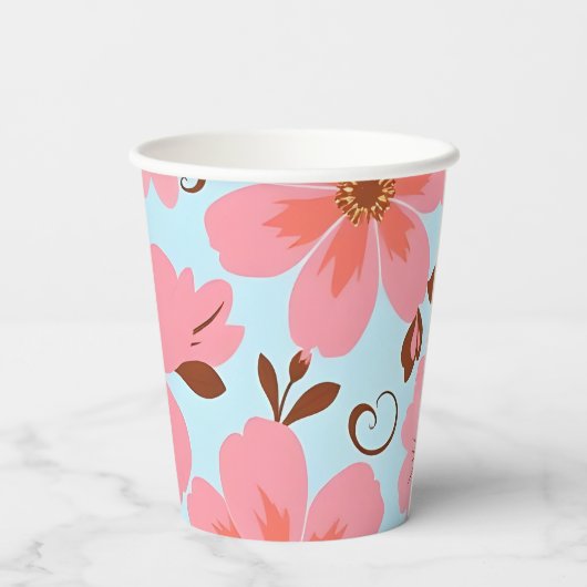 Roze Bloemstemming – Pastel Vibes-Retro bloemen Papieren Bekers (Achterkant)
