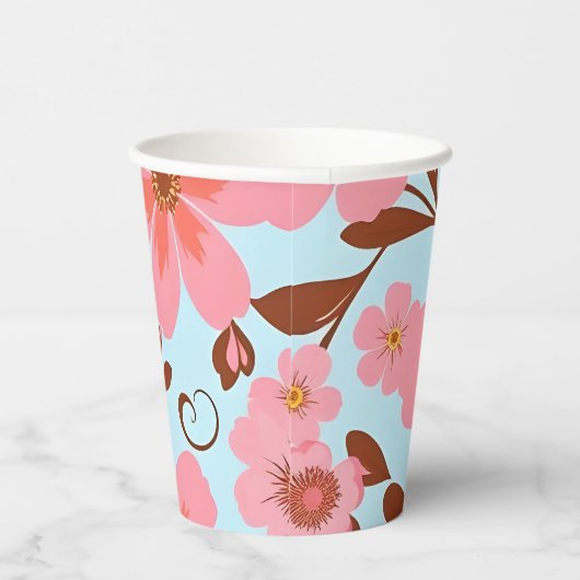 Roze Bloemstemming – Pastel Vibes-Retro bloemen Papieren Bekers (Rechts)
