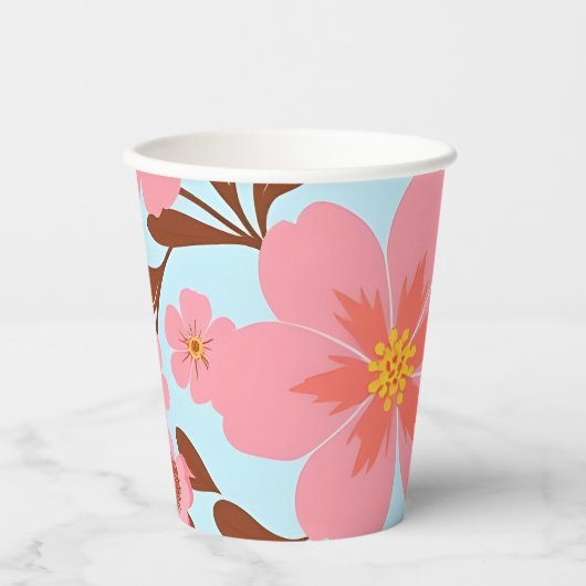 Roze Bloemstemming – Pastel Vibes-Retro bloemen Papieren Bekers (Voorkant)