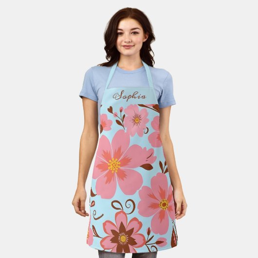 Roze Bloemstemming – Pastel Vibes-Retro bloemen Schort (Gedragen)