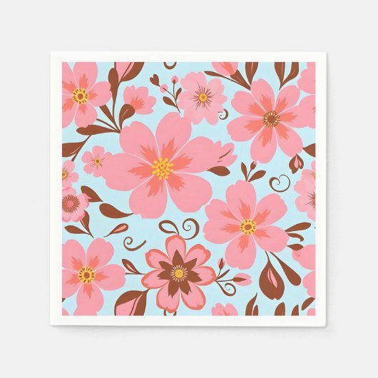 Roze Bloemstemming – Pastel Vibes-Retro bloemen Servet (Voorkant)