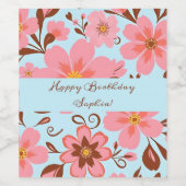 Roze Bloemstemming – Pastel Vibes-Retro bloemen Wijn Etiket (Enkel label)