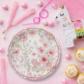 Roze bloemstengels  papieren bordje (Feest)