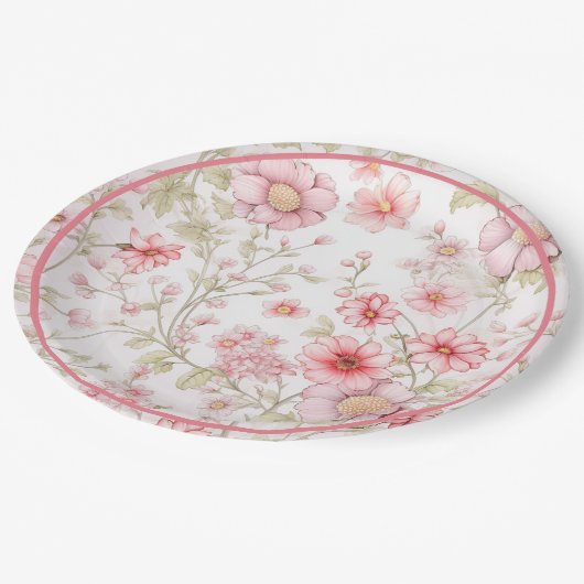 Roze bloemstengels  papieren bordje (Gekanteld)