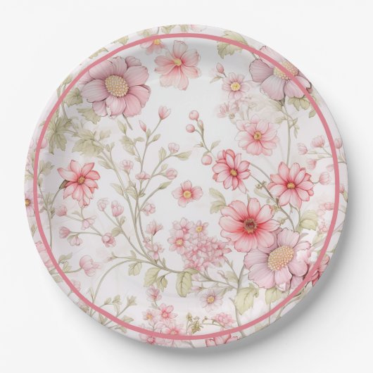 Roze bloemstengels  papieren bordje (Voorkant)