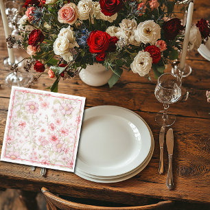 Roze bloemstengels servet