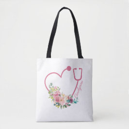 Roze Bloemstethoscoop Hartverzorger Tote Bag