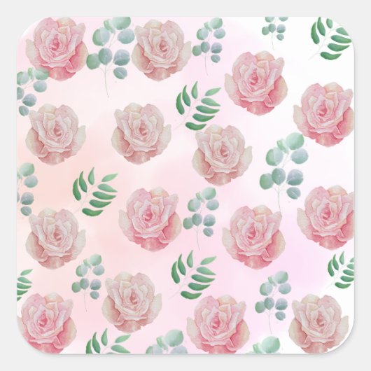 Roze bloemstokken vierkante sticker (Voorkant)