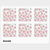 Roze bloemstokken vierkante sticker (Vel)